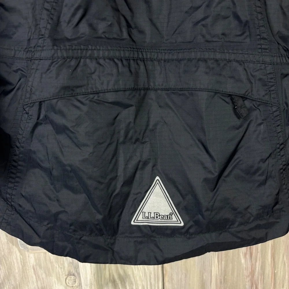 L.L. Bean Black Hooded Trail Model Jacket Reflective Stripe Kids M 10-12 #248055